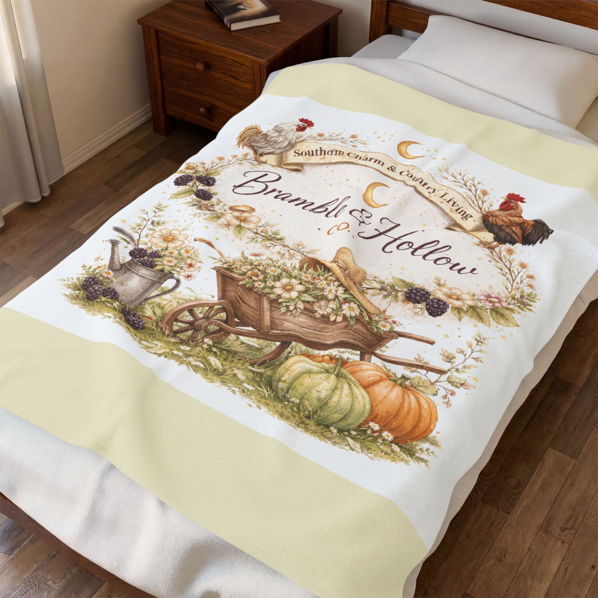 Bramble & Hollow Country Farmhouse Plush Blanket — Velveteen Fall Decor Throw