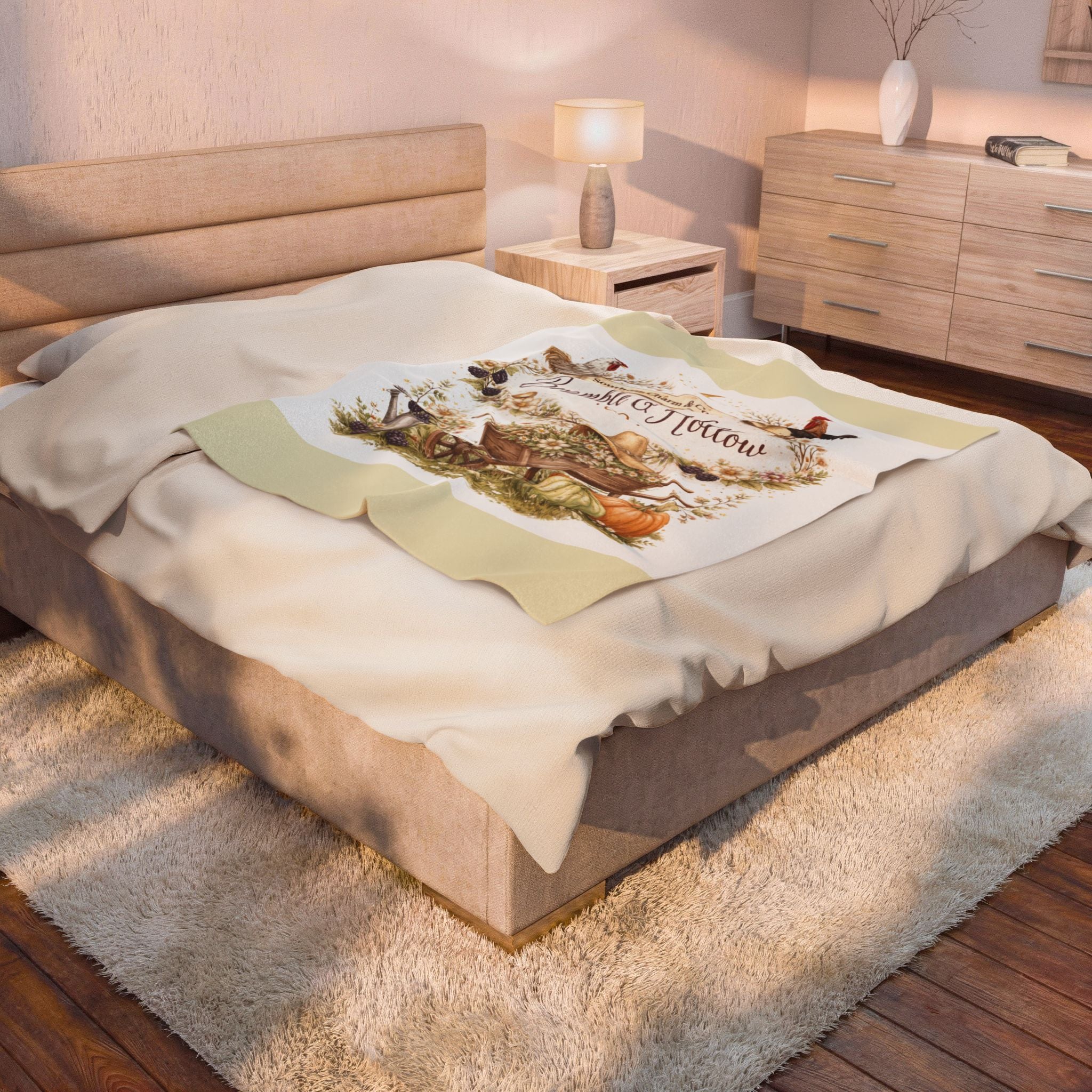 Bramble & Hollow Country Farmhouse Plush Blanket — Velveteen Fall Decor Throw