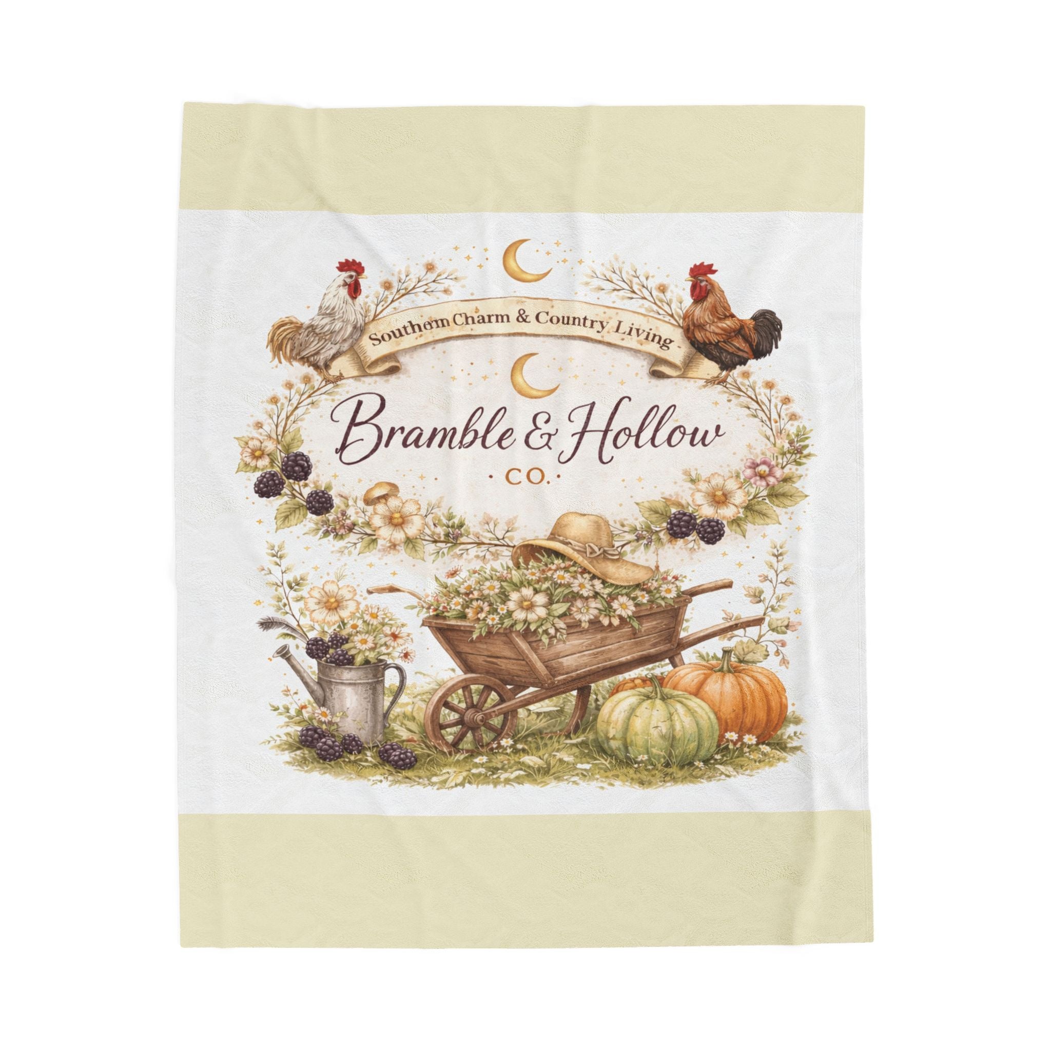 Bramble & Hollow Country Farmhouse Plush Blanket — Velveteen Fall Decor Throw