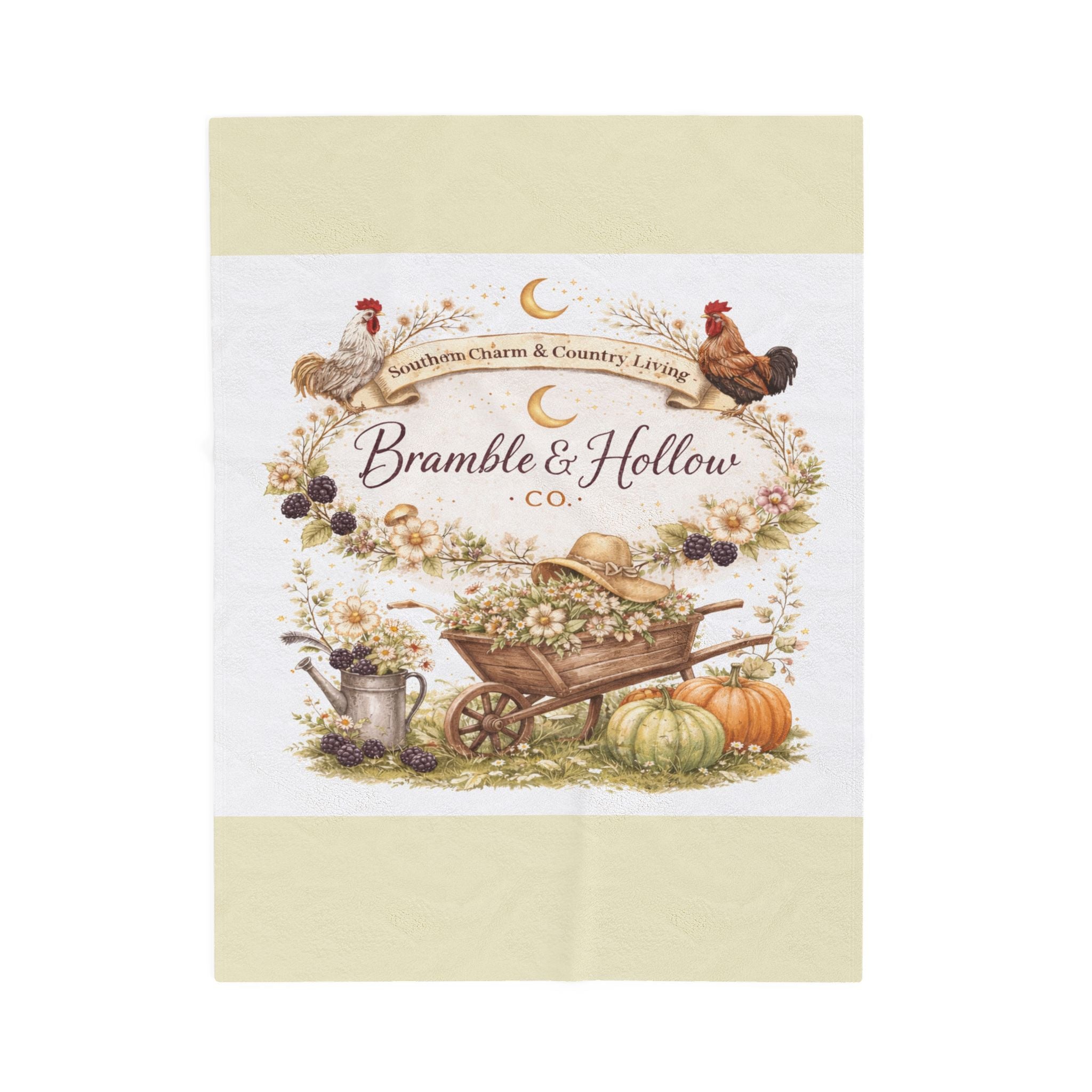 Bramble & Hollow Country Farmhouse Plush Blanket — Velveteen Fall Decor Throw