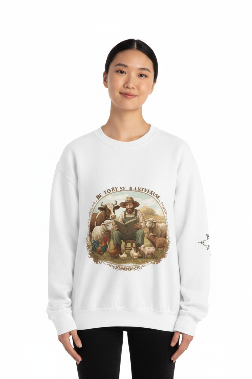 Storytime Crewneck Sweatshirt – "Rooted in Story" Literary Farm Animal Graphic